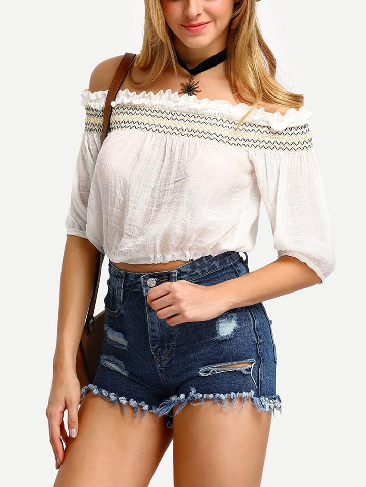 Shein Boat Neck Ruffle Crop Top