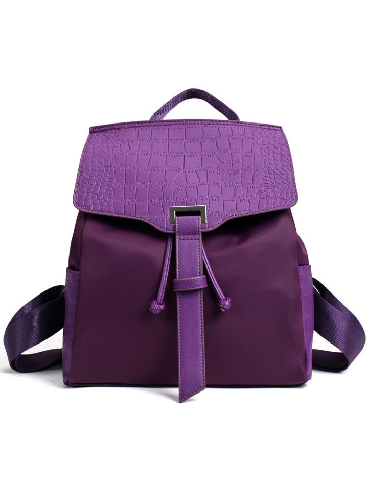 Shein Crocodile Embossed Faux Leather & Nylon Backpack - Purple