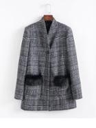 Shein Contrast Faux Fur Plaid Blazer
