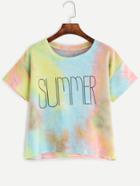 Shein Multicolor Letter Print Pastel Tie Dye T-shirt
