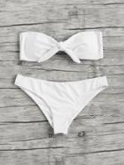 Shein Knot Front Ruched Detail Bandeau Bikini Set