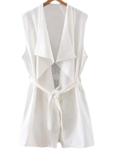 Shein White Pockets Tie-waist Vest Outerwear