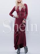 Shein Burgundy Long Sleeve Maxi Dress