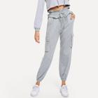 Shein Ruffle Waist Flap Pocket Detail Sweatpants