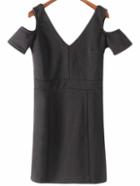 Shein Black V Neck Zipper Back Cold Shoulder Dress