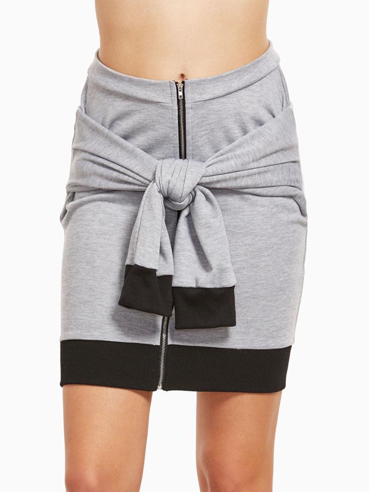 Shein Contrast Trim Zip Up Kontted Front Two Way Skirt