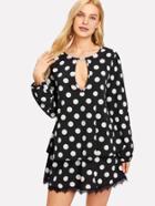 Shein Polka Dot Cut Out Neck Tiered Dress