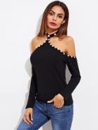 Shein Pearl Embellished Halter Off Shoulder Top