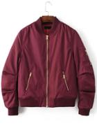 Shein Burgundy Stand Collar Zipper Pocket Padded Jacket