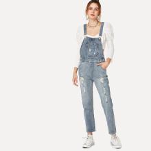 Shein Ripped Faded Denim Overalls