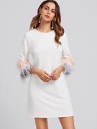 Shein Contrast Feather Sleeve Textured Dress