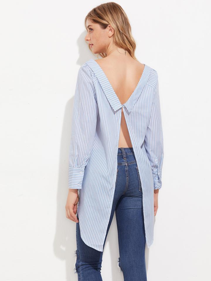 Shein Vertical Striped Split Back Blouse