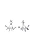 Shein Silver Plated Leaf Crystal Double Sided Swing Stud Earrings