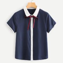 Shein Contrast Trim Tie Neck Shirt
