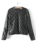 Shein Studded Detail Quilted Pu Jacket