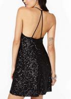 Rosewe Charming Sequin Decoration Black Spaghetti Strap Dress For Club