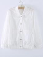 Shein White Crew Neck Button Pocket Jacket