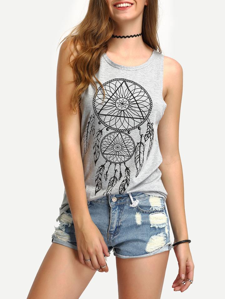 Shein Printed Cutout Back Tank Top