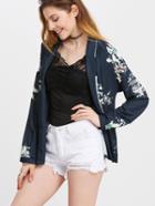 Shein Navy Wrap Front Floral Outerwear