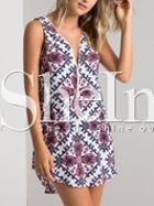 Shein Multicolor Sleeveless Zipper Front Floral Print Dress