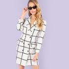 Shein Notched Collar Button Up Grid Dress