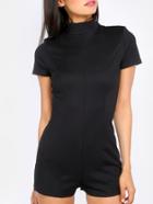 Shein Black High Neck Short Sleeve Jumpsuit