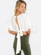 Shein Beige V Neck Tie Back Crop Blouse