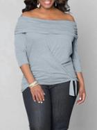 Shein Grey Off The Shoulder Knotted Plus Top