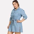 Shein Plus Tie Waist Longline Denim Shirt