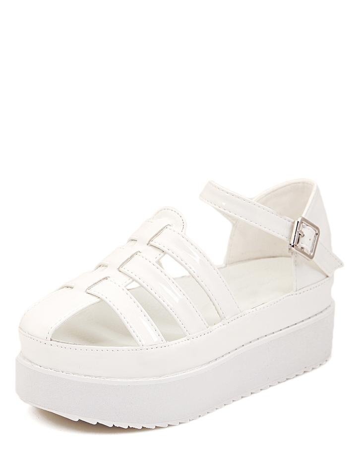 Shein White Faux Leather Wedge Sandals