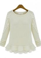 Rosewe Enchanting Long Sleeve Round Neck White Pullovers With Ruffles