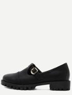 Shein Black Faux Leather Round Toe Buckle Strap Shoes
