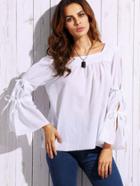 Shein White Square Neck Split Tie Sleeve Blouse