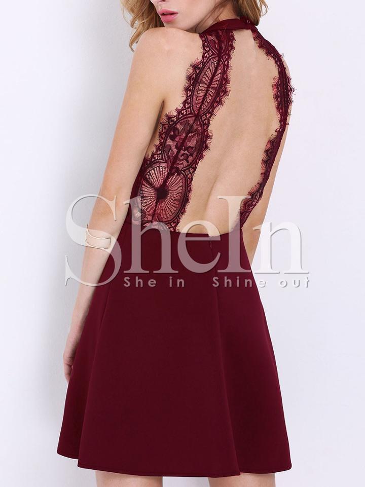 Shein Burgundy Backless With Lace Dress