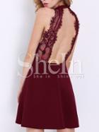 Shein Burgundy Backless With Lace Dress