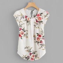 Shein Plus Floral Print Cut Out Blouse