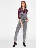Shein Pocket Front Acid Wash Denim Overalls