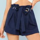 Shein Paper Bag Waist Shorts With O-ring Belt
