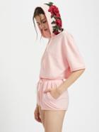 Shein 3d Flower Applique Hoodie & Shorts Loungewear Set
