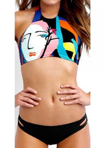 Rosewe Character Printed Halter Top And Panty Swimsuit Set