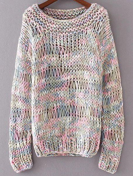 Shein Multicolor Marled Knit Hollow Out Sweater