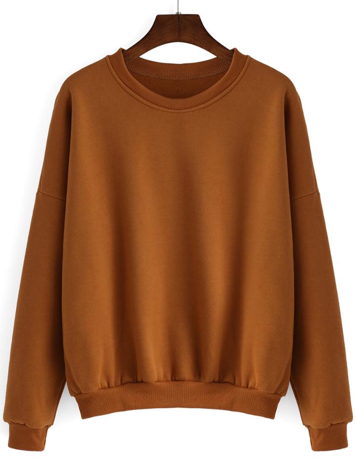 Shein Khaki Round Neck Loose Crop Sweatshirt