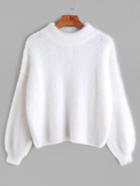 Shein White Crew Neck Drop Shoulder Fuzzy Sweater