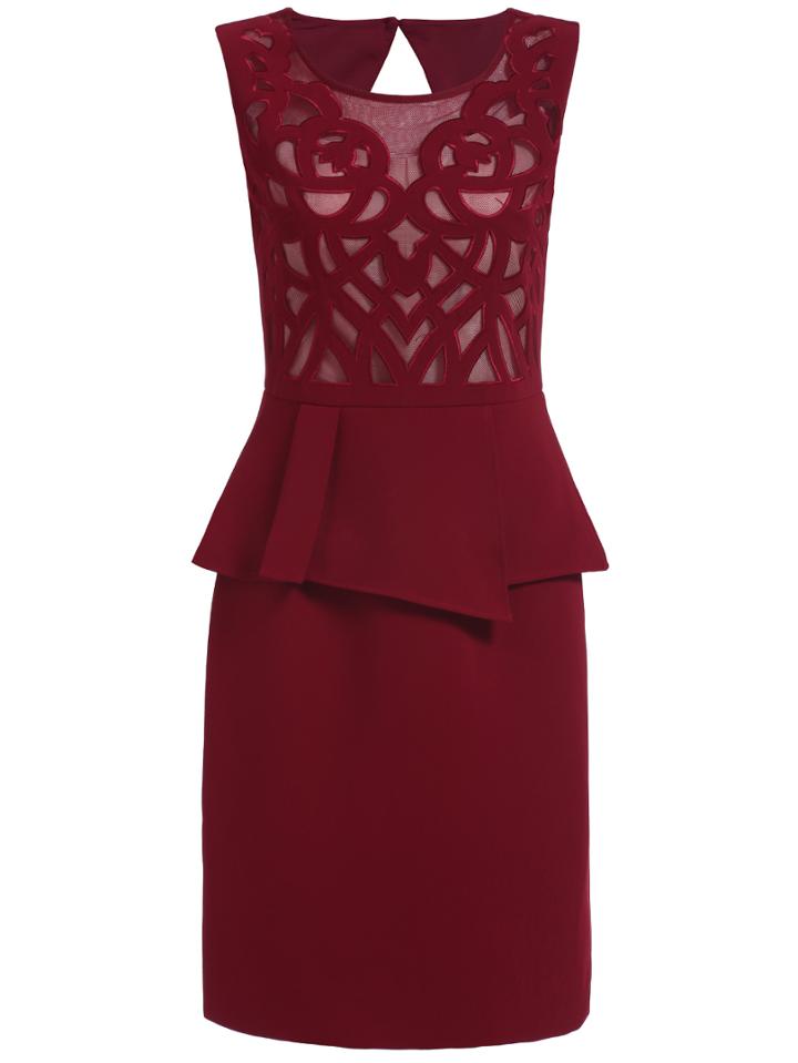 Shein Red Round Neck Sleeveless Backless Hollow Dress