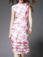 Shein Pink White Butterfly Print Split Shift Dress