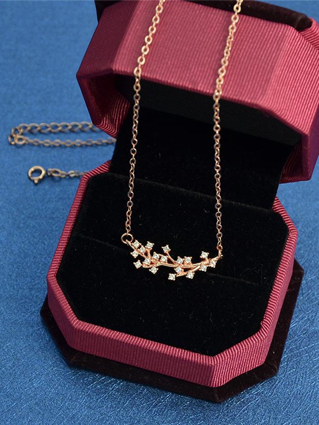 Shein Rosegold Rhinestone Branch Pendant Necklace