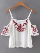 Shein White Embroidered Cold Shoulder Top