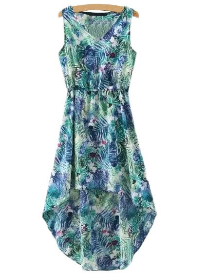 Shein Multicolor Print Elastic Waist High Low Dress
