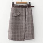 Shein Self Tie Pocket Detail Plaid Skirt