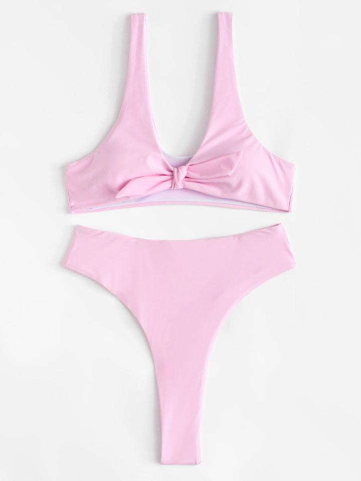 Shein Knot Front High Leg Bikini Set